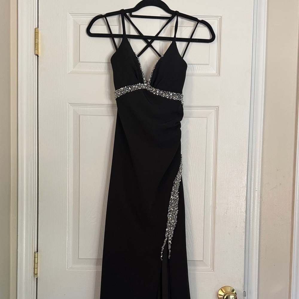 Elegant Black Evening Dress with Silver Accents